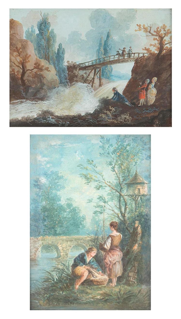 Jean-Baptiste Massé comparable auction result: lot de deux gouaches comprenant