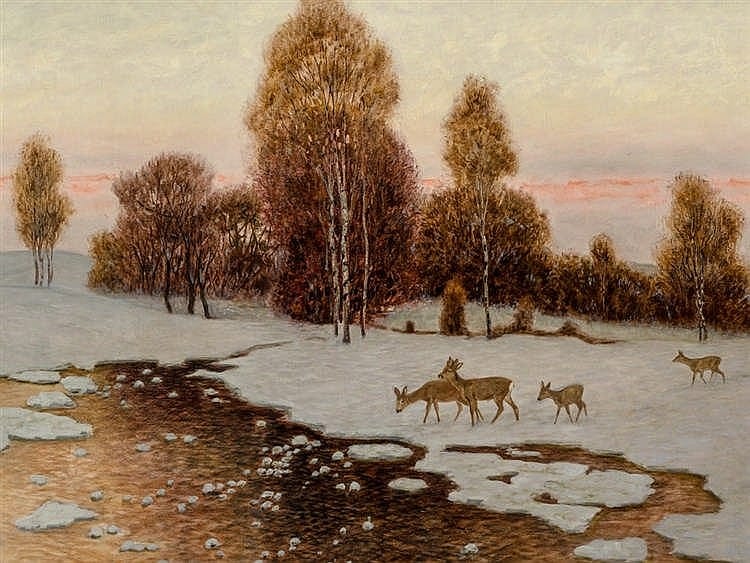 Alfred Weczerzick comparable auction result: alfred weczerzick 1864 1952 deer in winter landscape 1950