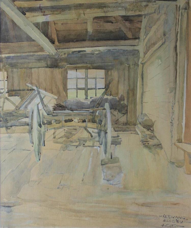 Albert Reich comparable auction result: albert reich german 1891 1942 barn interior watercolor 16 x 13 1 2 in sight