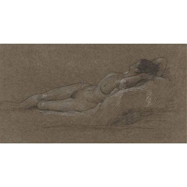 Edward John Gregory comparable auction result: edward john gregory r a 1850 1909 reclining nude black and white chalk on buff paper together with french school 19th century caritas charcoal on paper 2 pieces