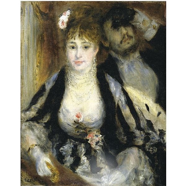 f - Pierre-Auguste Renoir , 1841-1919 LA LOGE or L'AVANT-SCÈNE oil on canvas comparable sale