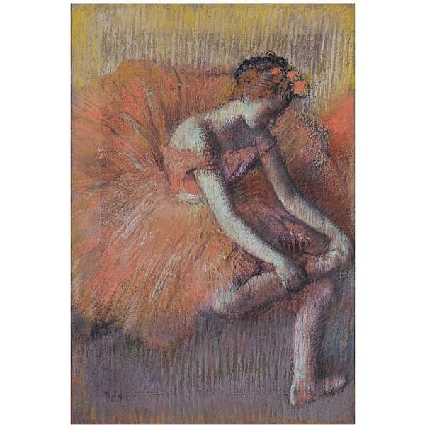 f - Edgar Degas , 1834-1917 DANSEUSE RAJUSTANT SA SANDALE pastel on paper comparable sale