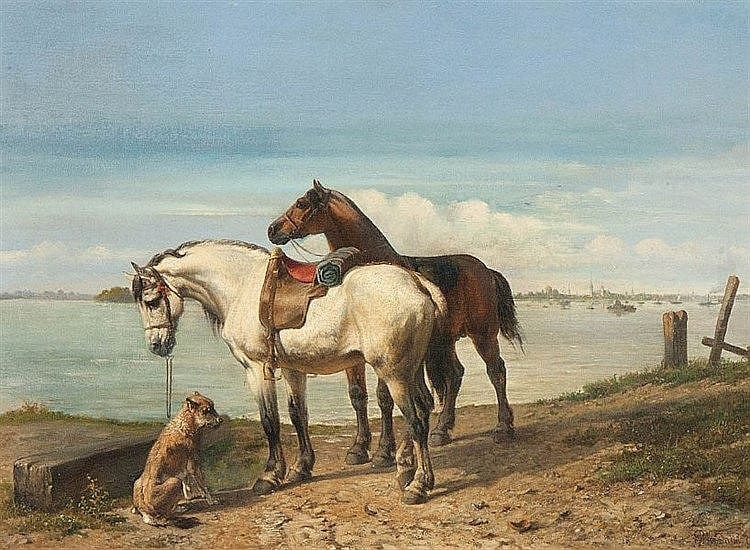 Paul Vander Vin comparable auction result: paul van der vin 1823 1887 view of the river scheldt with two saddled horse