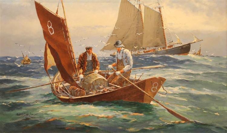 Eldred Clark Johnson comparable auction result: eldred clark johnson american 1926 lobster boat oil on canvas 30 x 50 in
