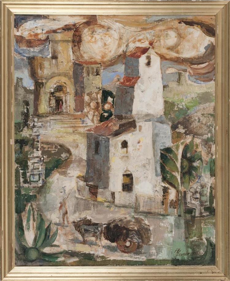 Jordi Pla Domènech comparable auction result: jordi pla dom nech spain 1917 1992 village scene oil on canvas 36 x 28 75 framed 39 5 x 32 25