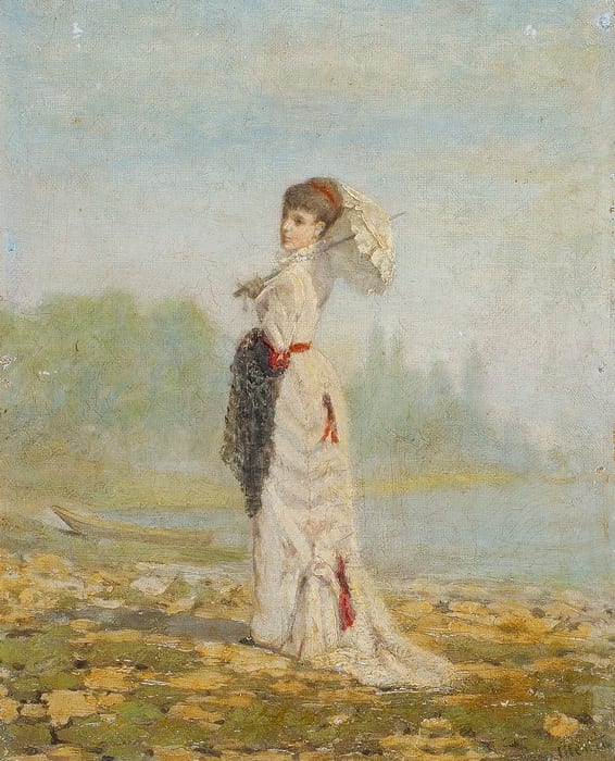 Edouard John Menta comparable auction result: edouard john menta elegante dame mit sonnenschirm