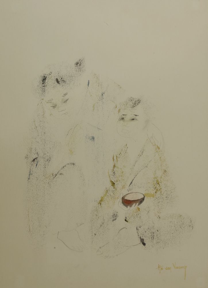 Ha van Vuong comparable auction result: ha van vuong vietnamese b 1914 mother and childsigned l r watercolour 77 x 56cm
