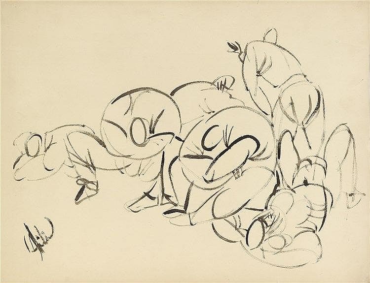 Dino Abidine comparable auction result: dino abidine 1913 1993 paysans 1960 encre sur papier sign e en bas