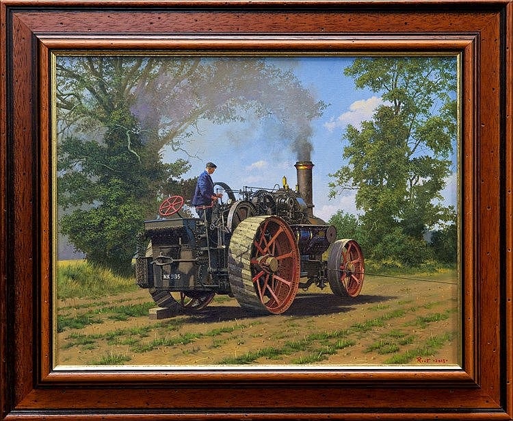 Malcolm Root comparable auction result: malcolm root b 1950 oil on canvas fowler aa7 ploughing engine signed