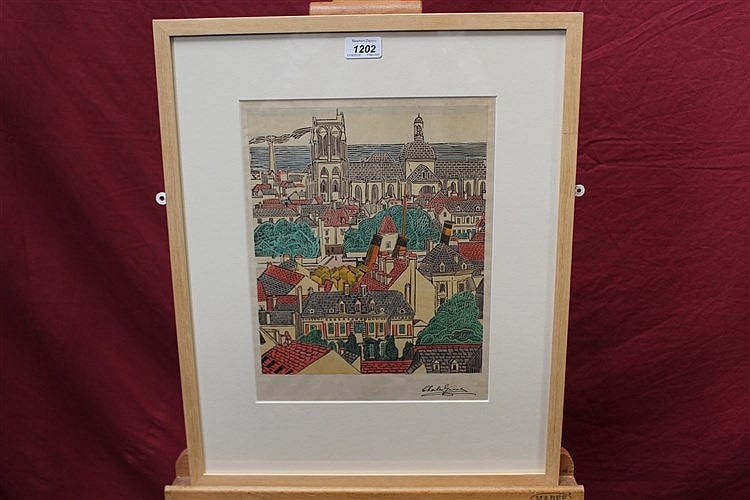 Charles Ginner comparable auction result: charles ginner 1878 1952 coloured woodcut marseille in glazed frame