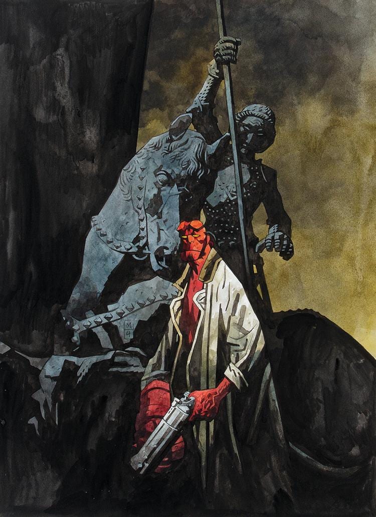 Mike Mignola comparable auction result: mike mignola signed original hellboy illustration