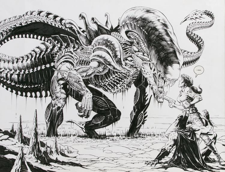 Bernie Wrightson comparable auction result: bernie wrightson original splash page art of the alien queen from the graphic novel batman aliens