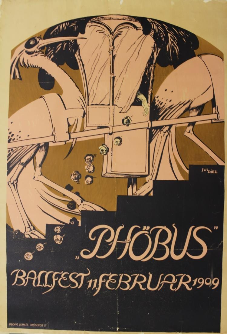 Julius Diez comparable auction result: julius diez ger phobus ballfest poster 1909