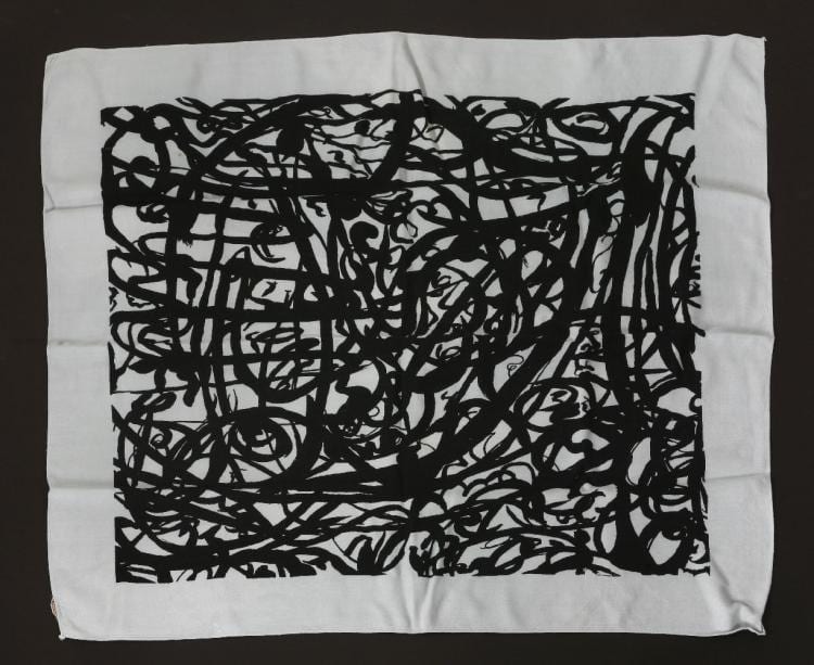 Gerald Wilde comparable auction result: gerald wilde pale blue silk twill cr pe scarf c 1947 printed with black abstract design for
