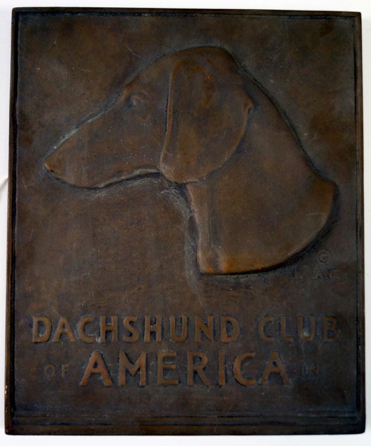 Katharine Ward Lane Weems comparable auction result: katharine ward lane weems american ma 1899 1989 bronze relief plaque dachshund club of america signed 9 x 7 1 2