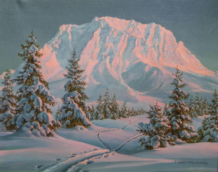 Friedrich Albin Koko-Micoletzky comparable auction result: friedrich albin koko micoletzky austrian 1887 1981 oil on canvas snowy mountains at sunset signed lower right 21 1 2 x 27 c
