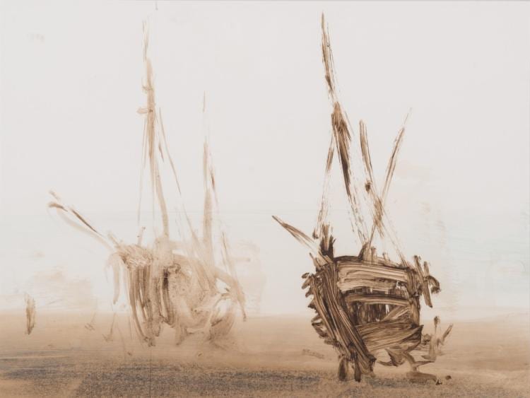 Anthony Amos comparable auction result: anthony amos 1950 2010 trawlers at low tide signed bottom right oil