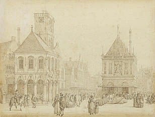 Reinier Vinkeles comparable auction result: reinier vinkeles amsterdam 1741 1816 figures in a town square