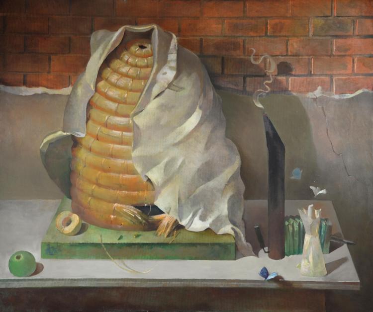 julian gordon mitchell image of a beehive on a t · Ewbank's · 2016-07-14 Julian Gordon Mitchell comparable auction result: julian gordon mitchell image of a beehive on a t