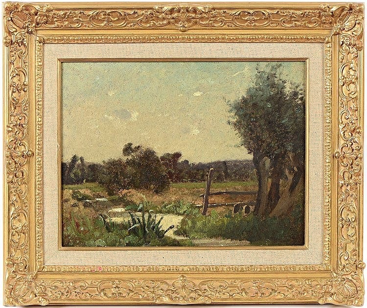 Albert Porcher comparable auction result: charles albert porcher 1834 1895 paysage la barri re huile sur panneau