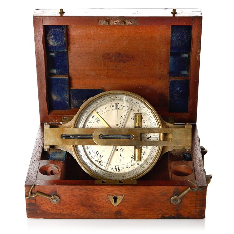 An Antique Georgian/Victorian Navigational Brass Sight, Level, Compass by 'Cary, London' sold by Webb’s – Specialist Auctioneers, lot 339 — auction record photograph