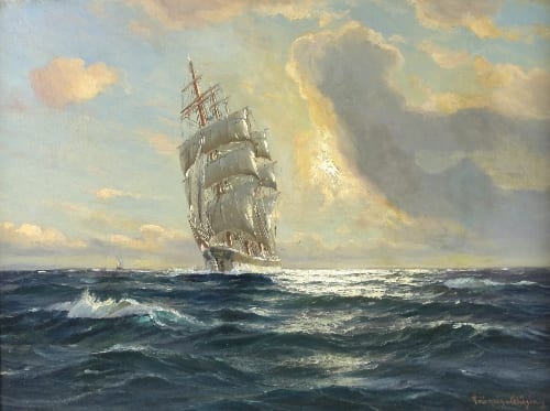 Francis Glusing comparable auction result: martin franz glusing 1885 1956 square rigged ship at sea signed oil on canvas 59cm x 78cm