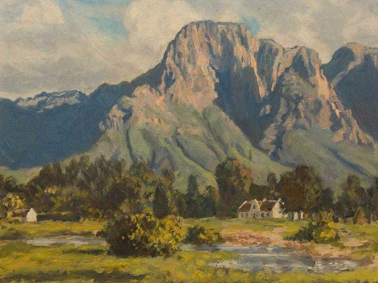 Ivanoia Roworth comparable auction result: ivanonia roworth sa 1880 1964 oil mountain landscape with cape dutch cottage signed 40 x 50