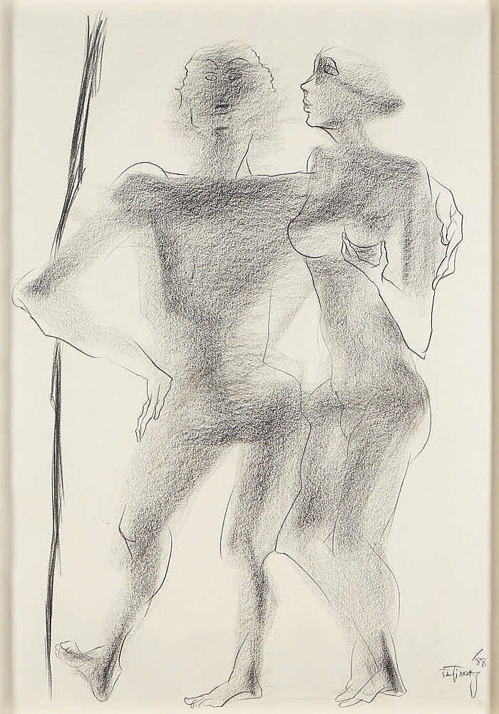 Jatin Das comparable auction result: jatin das desenho a carv o sobre papel 83x58 cm