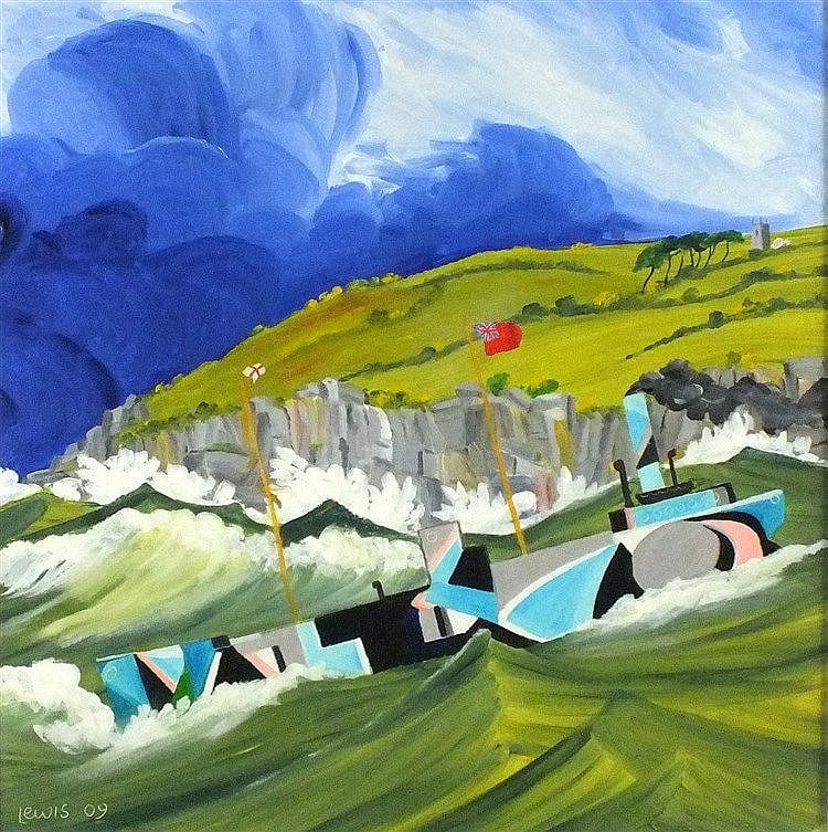 Lewis Mitchell comparable auction result: lewis mitchell b 1938 oil on board dazzle ship in storm inscribed to