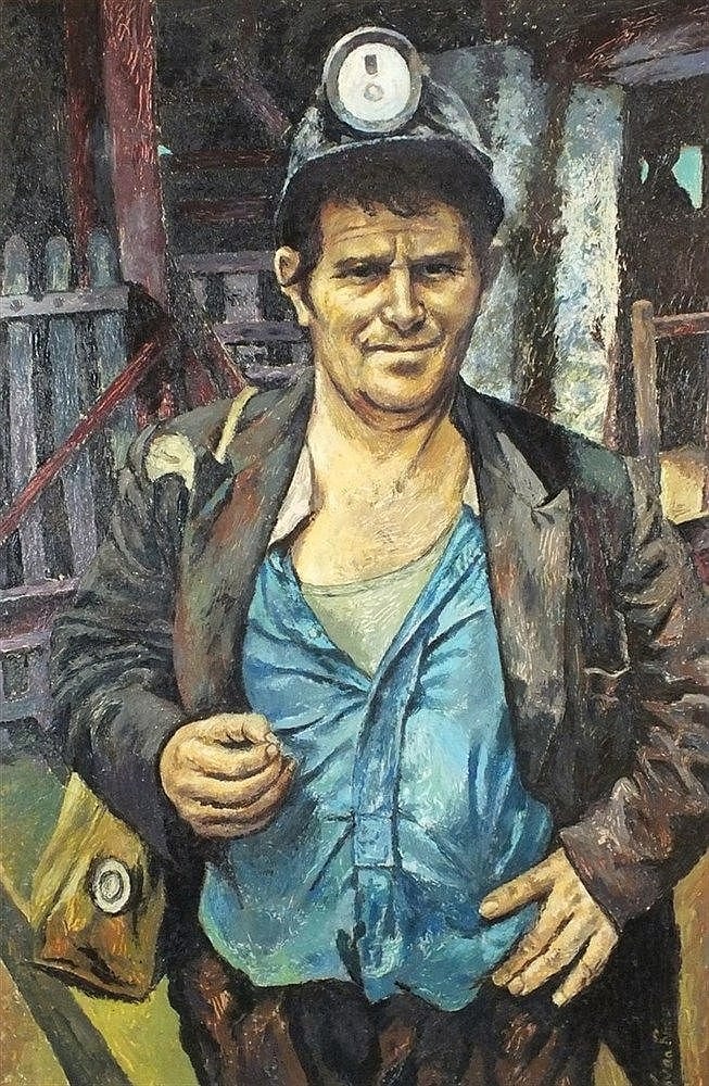 Joan Riley comparable auction result: joan riley 1920 2015 oil on board the miner portrait of cyril watki