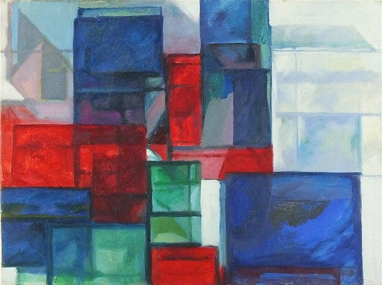 Joan Riley comparable auction result: joan riley 1920 2015 oil on canvas untitled abstract in red blue ins