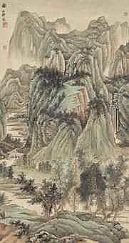 Xie Zhiliu (1910-1997) Willow and Verdant Mountains comparable sale