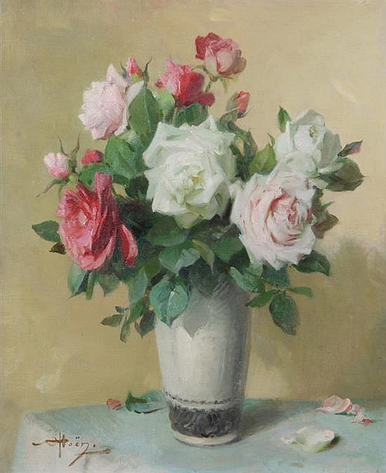 Alfred-Georges Hoen comparable auction result: alfred georges hoen french 1869 1954 rose bouquet in white vase signed lower left oil on canvas