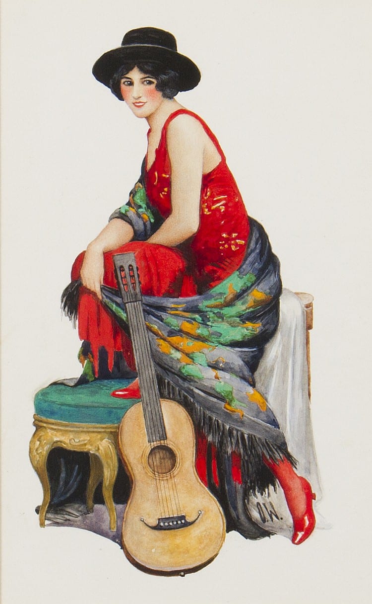 Oscar Wilson comparable auction result: oscar wilson 1867 1930 framed signed with initials watercolour and bo