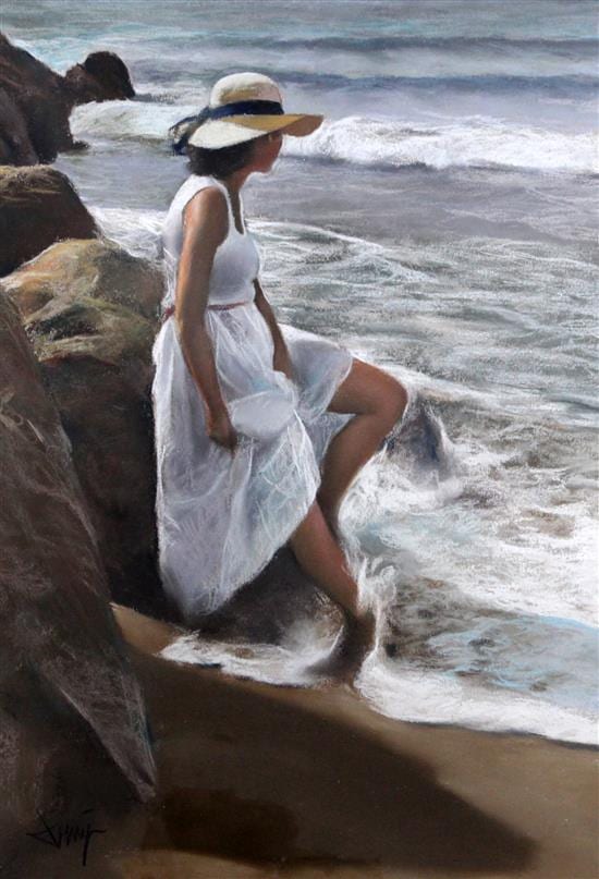 Domingo Alvarez Gomez comparable auction result: domingo alvarez gomez 1942 woman on the seashore 17 5 x 12 5in