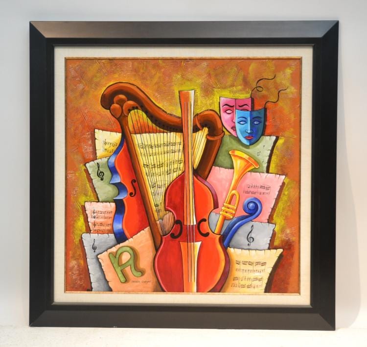 Jacob Chayat comparable auction result: jacob chayat oil on canvas of musical instruments