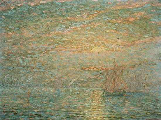Charles A. Watson comparable auction result: charles a watson american 1857 1923 ships at sunset signed oil on canvas