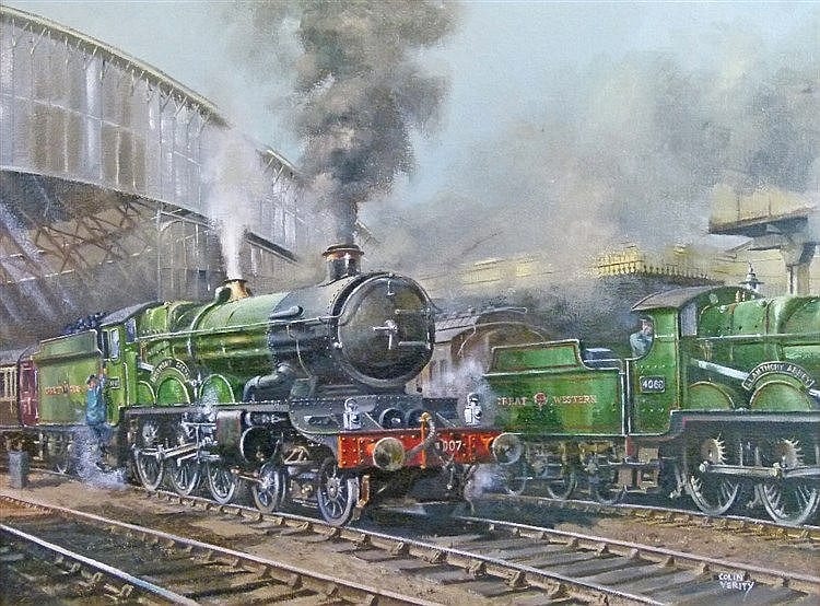 Colin Verity comparable auction result: colin verity 1924 2011 oil on board two great western steam locomotives at bristol temple mead