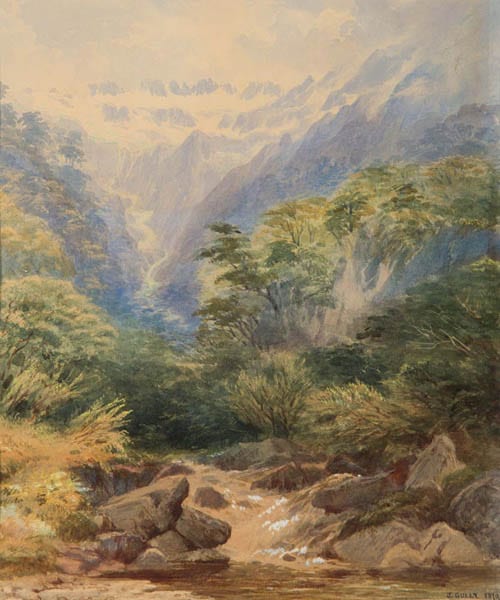 John Gully comparable auction result: john gully 1819 1888 new zealand little glacier mount rollerstone west coast road new zealand 1879