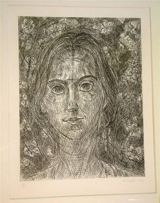 Leonard McComb comparable auction result: leonard mccomb 1930 a bust study of a woman floral background 20 x 15in