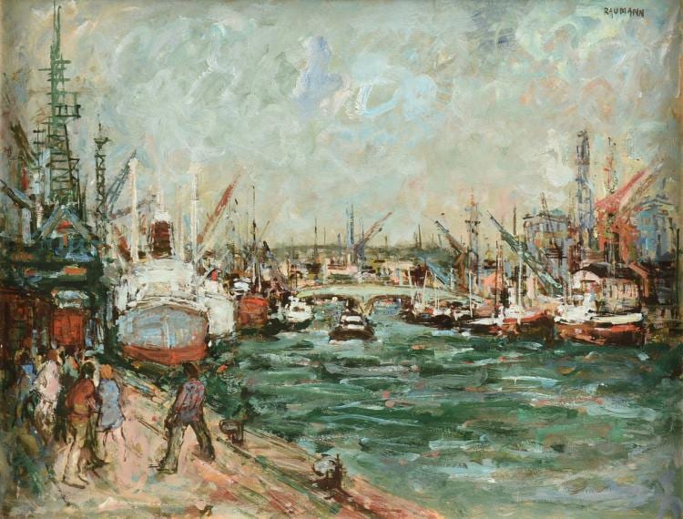 Joseph Raumann comparable auction result: joseph raumann hungarian 1908 1999 a painting bateaux grues rouen