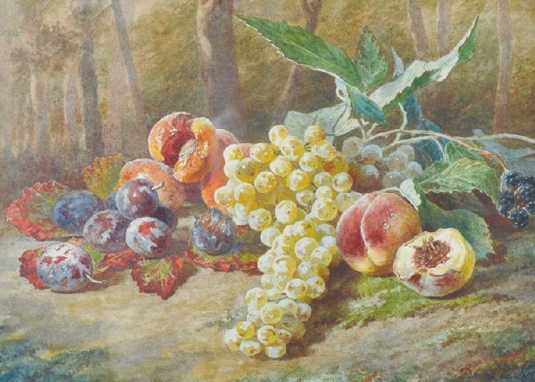 David Emil Joseph De Noter comparable auction result: david emil joseph de noter 1825 1887 belgian still life with fruit on a bank watercolour 8 x 11