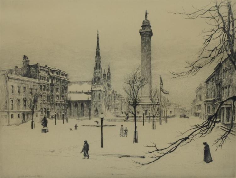 Gabrielle de Veaux Clements comparable auction result: gabrielle de veaux clements american 1858 1948 etching winter mt vernon place pencil signed lower right signed and dated 1