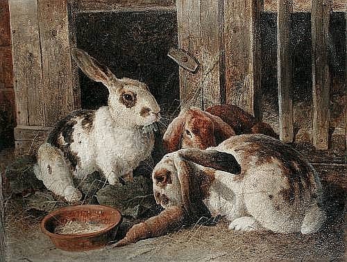 Frederick E. Valter comparable auction result: frederick e valter british 1850 1930 three rabbits by a hutch