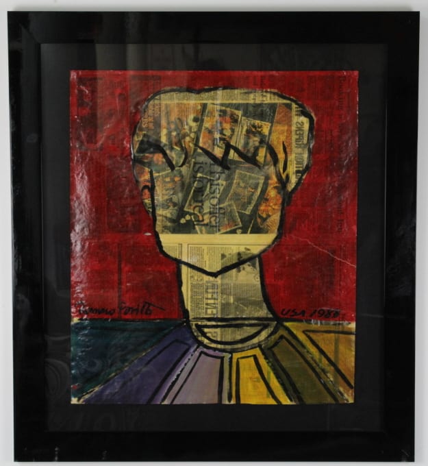 Romero Britto ORIGINAL Newspaper PERSON Painting sold by Hill Auction Gallery, lot 152 — auction record photograph