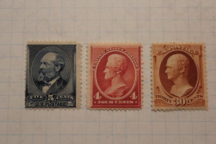 1888 scott 215 217 with partial og · Jacksons Auction & Real Estate Company · 2016-09-08 ? (1883) Jackson comparable auction result: 1888 scott 215 217 with partial og