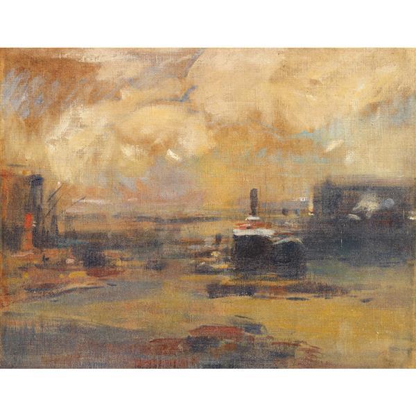 Louis (1867) Gillot comparable auction result: eug ne louis gillot 1867 1925 port de new york huile sur toile maroufl e sur carton porte le cachet de la vente gil