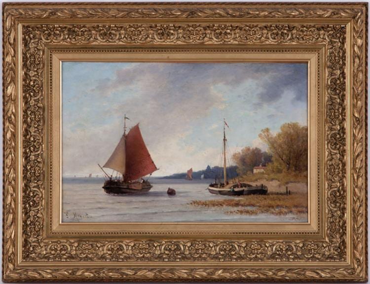 Louis Mennet comparable auction result: louis mennet 1829 1875 bord de mer en hollande huile sur papier maroufl sur carton sign e 27x41 5 cm