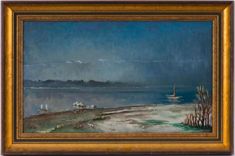 Henri Dufaux comparable auction result: henri dufaux 1879 1980 pluie la pointe la bise huile sur toile monogramm e contresign e titr e et dat e mars 1949 au verso 33x55 cm