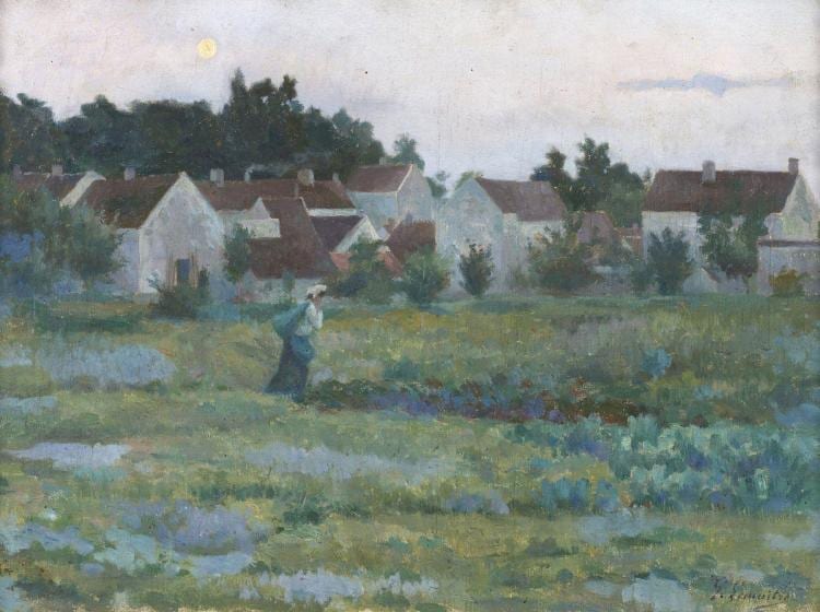 Gustave Lemaître comparable auction result: gustave lemaitre vers 1862 1920 paysanne sous un clair de lune montigny sur loing huile sur toile